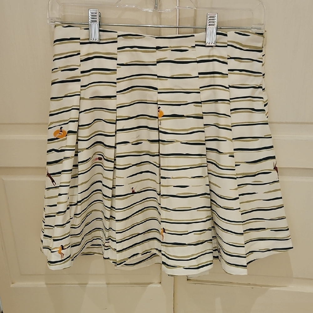 Adamo Green Striped Pleated Skater Mini Skirt